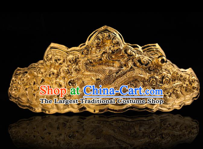 China Ancient Court Empress Hair Crown Handmade Hair Accessories Traditional Ming Dynasty Carving Dragon Golden Hairpin