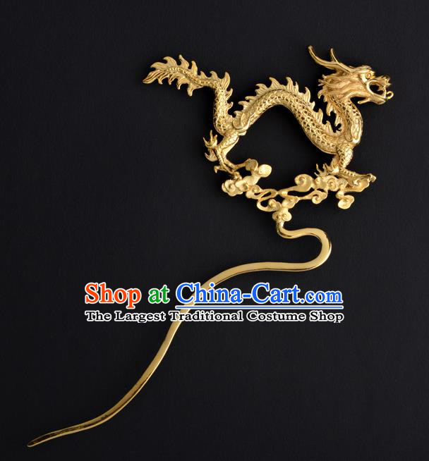 China Traditional Swordsman Hair Accessories Ancient Han Dynasty Emperor Golden Dragon Hairpin