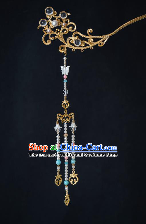 China Traditional Beads Tassel Step Shake Tang Dynasty Court Lady Hair Accessories Ancient Princess Hairpin