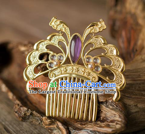 China Ancient Empress Hairpin Amethyst Hair Comb Traditional Tang Dynasty Hair Accessories