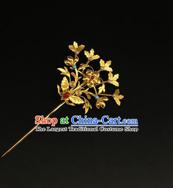 China Ancient Gilding Butterfly Hairpin Handmade Hair Accessories Traditional Ming Dynasty Palace Lady Hair Stick