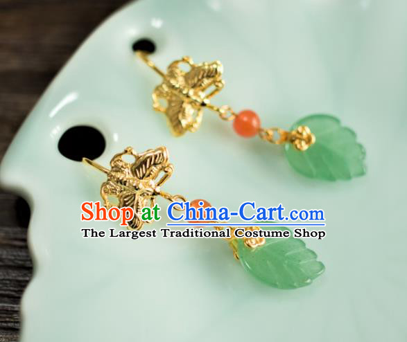 China Traditional Qing Dynasty Imperial Concubine Earrings Ancient Court Lady Aventurine Ear Jewelry