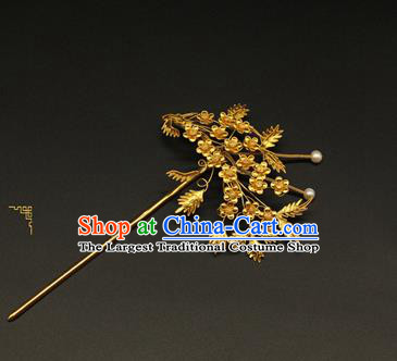 China Handmade Golden Plum Hair Accessories Ancient Ming Dynasty Empress Hairpin Traditional Court Hair Stick