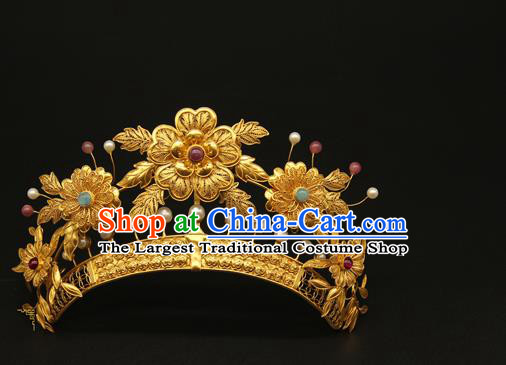 China Handmade Tang Dynasty Hair Accessories Traditional Court Golden Hair Crown Ancient Empress Hairpin