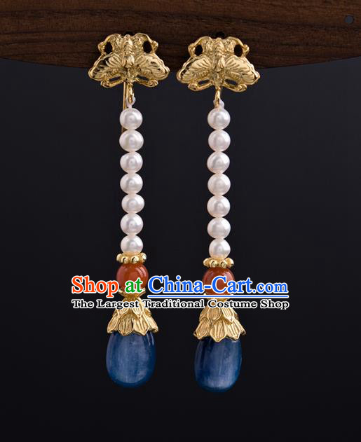 China Traditional Ming Dynasty Empress Pearls Earrings Ancient Court Queen Ear Jewelry Accessories