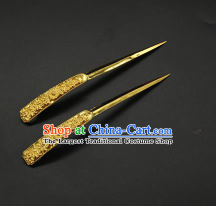 China Traditional Handmade Hairpin Ancient Ming Dynasty Court Hair Accessories Golden Hair Stick