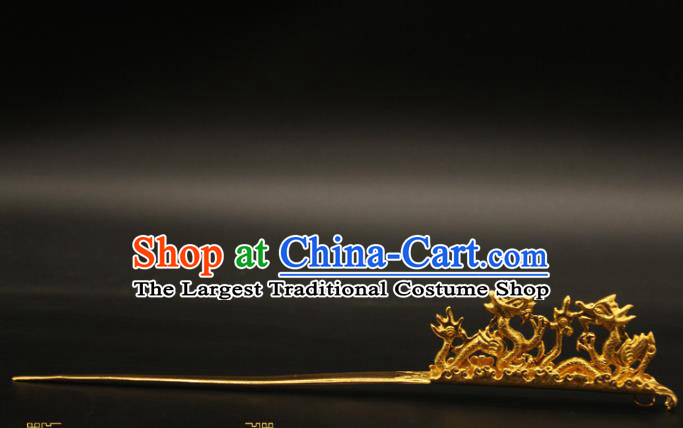 China Handmade Song Dynasty Emperor Hairpin Ancient King Golden Dragons Hair Stick