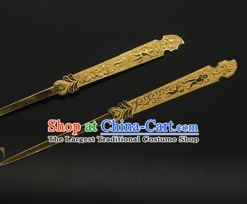 China Ancient Court Empress Hair Accessories Handmade Hairpin Traditional Tang Dynasty Golden Hair Stick