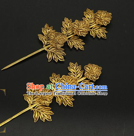 China Ancient Court Empress Hair Accessories Handmade Golden Hairpin Traditional Ming Dynasty Hair Stick