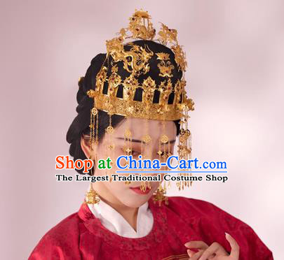 China Traditional Ming Dynasty Wedding Hair Crown Ancient Court Empress Hair Accessories Handmade Tassel Phoenix Coronet