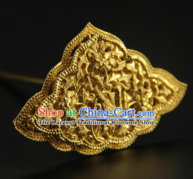 China Handmade Court Golden Hairpin Ancient Empress Hair Accessories Traditional Tang Dynasty Carving Dragon Hair Crown