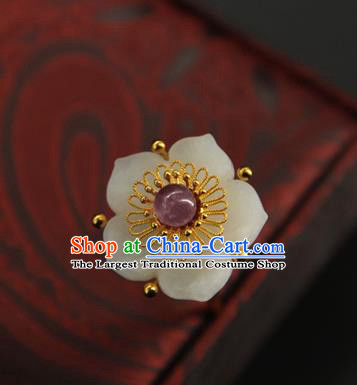 China Ming Dynasty Amethyst Hair Stick Ancient Princess Hair Accessories Traditional Handmade Court White Jade Plum Hairpin