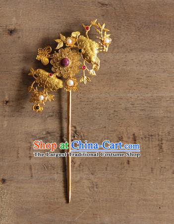 China Handmade Golden Butterfly Peony Hair Stick Ancient Imperial Consort Hairpin Traditional Qing Dynasty Palace Hair Accessories