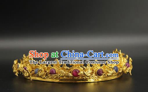 China Traditional Ming Dynasty Hair Accessories Ancient Court Empress Hairpin Handmade Gems Golden Hair Crown