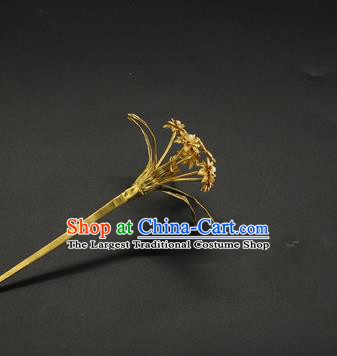 China Ancient Court Golden Orchids Hairpin Traditional Song Dynasty Empress Hair Accessories Handmade Hair Stick