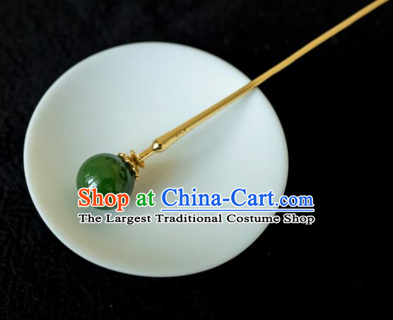 China Ming Dynasty Noble Lady Hairpin Traditional Ancient Hanfu Hair Accessories Young Mistress Jade Hair Stick