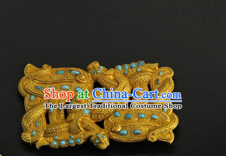 China Ancient Emperor Belt Buckle Handmade Han Dynasty Lord Golden Waist Accessories