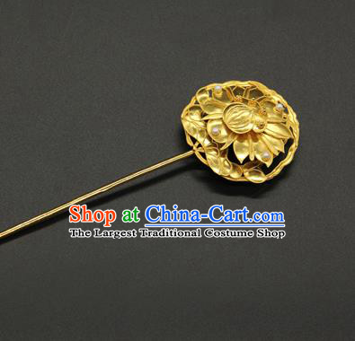 China Ancient Qing Dynasty Hair Accessories Handmade Court Golden Lotus Hairpin Traditional Queen Hair Stick