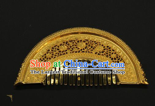 China Ancient Empress Hairpin Traditional Tang Dynasty Palace Hair Accessories Handmade Court Golden Hair Comb