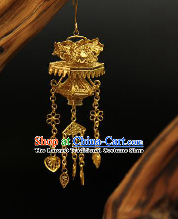 Handmade Chinese Ancient Hanfu Ear Jewelry Accessories Traditional Ming Dynasty Empress Golden Bonsai Earrings