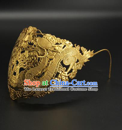 China Handmade Han Dynasty Swordsman Accessories Ancient Crown Prince Golden Face Mask