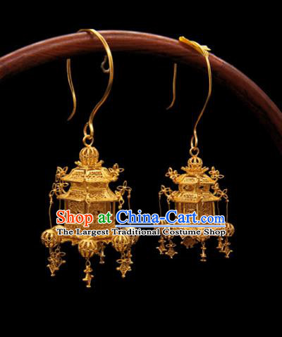 Handmade Chinese Traditional Golden Ear Jewelry Bracelet Ancient Ming Dynasty Imperial Consort Lantern Earrings Accessories