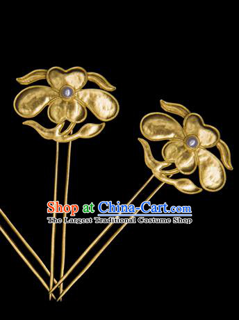 China Ancient Empress Pearl Hair Stick Traditional Ming Dynasty Palace Hair Accessories Handmade Court Golden Peony Hairpin