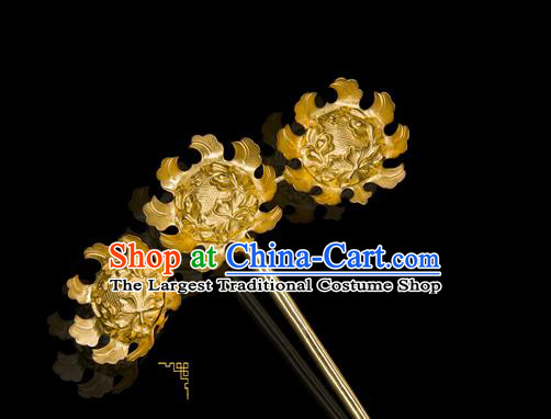 China Traditional Song Dynasty Palace Hair Accessories Ancient Empress Hair Stick Handmade Court Golden Flowers Hairpin