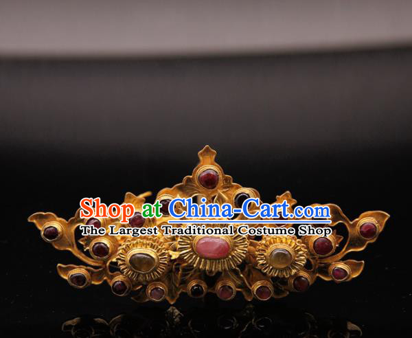 China Ancient Empress Hairpin Handmade Palace Hair Accessories Traditional Ming Dynasty Gems Hair Crown