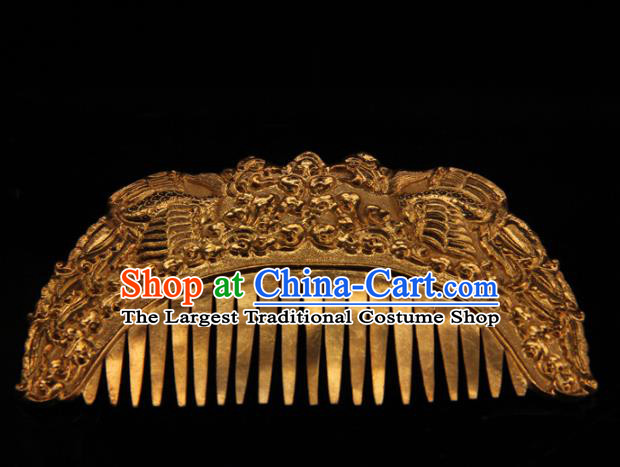 China Ancient Tang Dynasty Empress Hairpin Handmade Palace Hair Accessories Traditional Hanfu Golden Hair Comb