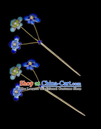 China Traditional Ming Dynasty Empress Hair Accessories Handmade Palace Pearls Hairpin Ancient Blueing Hair Stick