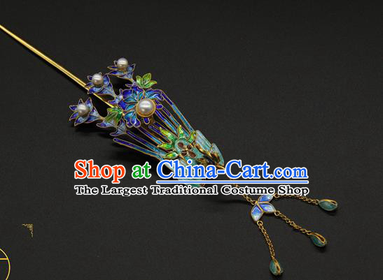 China Ancient Traditional Palace Headpiece Handmade Queen Tassel Hair Stick Qing Dynasty Empress Enamel Phoenix Hairpin