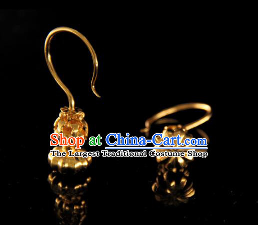 Handmade Chinese Ancient Ming Dynasty Golden Ear Accessories Traditional Court Earrings Jewelry