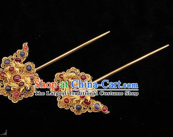 China Traditional Handmade Palace Gems Hairpin Ancient Empress Hair Stick Ming Dynasty Hair Accessories