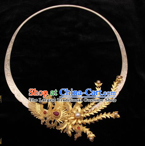 Handmade Chinese Ancient Silver Necklet Jewelry Traditional Ming Dynasty Phoenix Necklace Imperial Consort Accessories