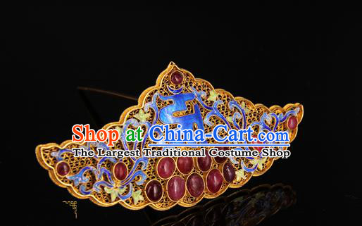 China Ancient Ming Dynasty Empress Gems Hairpin Handmade Queen Blueing Hair Crown Traditional Palace Headpiece