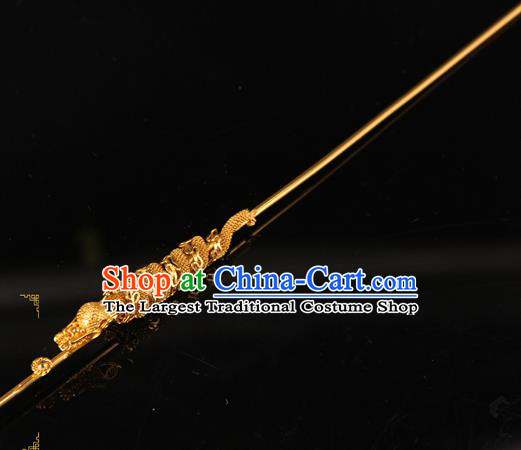 China Traditional Ming Dynasty Lord Hair Stick Ancient Emperor Golden Dragon Head Hairpin