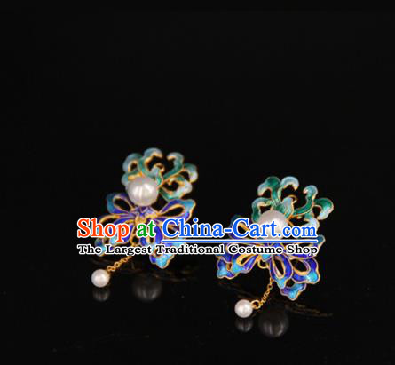 Handmade Chinese Ancient Qing Dynasty Imperial Consort Earrings Accessories Traditional Court Cloisonne Ear Jewelry