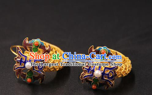 Handmade Chinese Ancient Qing Dynasty Golden Gems Earrings Accessories Traditional Court Cloisonne Ear Jewelry