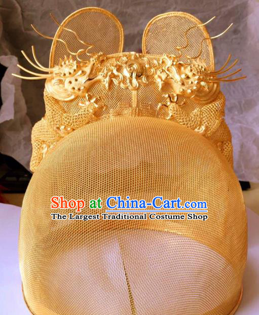 China Ancient Emperor Golden Hat Traditional Ming Dynasty Lord Dragon Headwear