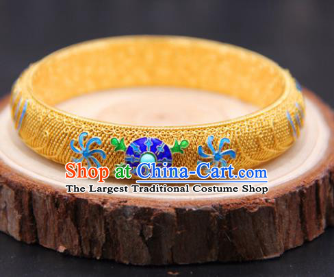 Handmade Traditional Court Enamel Bracelet Jewelry Chinese Ancient Qing Dynasty Queen Golden Bangle Accessories