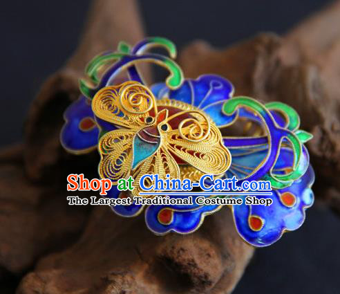 Handmade Traditional Court Golden Butterfly Necklace Jewelry Chinese Ancient Qing Dynasty Enamel Pendant Accessories