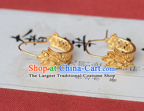 Handmade Traditional Court Golden Phoenix Ear Jewelry Chinese Ancient Tang Dynasty Queen Earrings Accessories