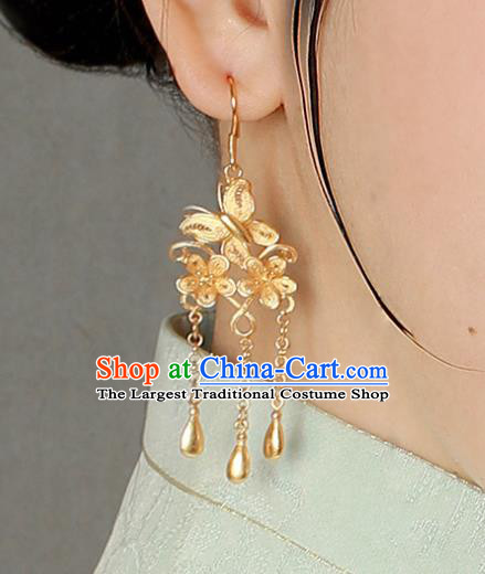 Handmade Chinese Wedding Golden Earrings Traditional Accessories Ancient Court Hanfu Tassel Ear Jewelry