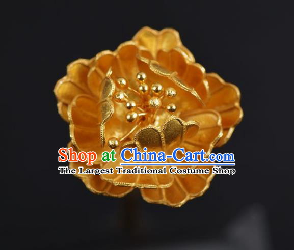 China Ancient Princess Hairpin Handmade Hair Jewelry Traditional Ming Dynasty Golden Peony Hair Stick