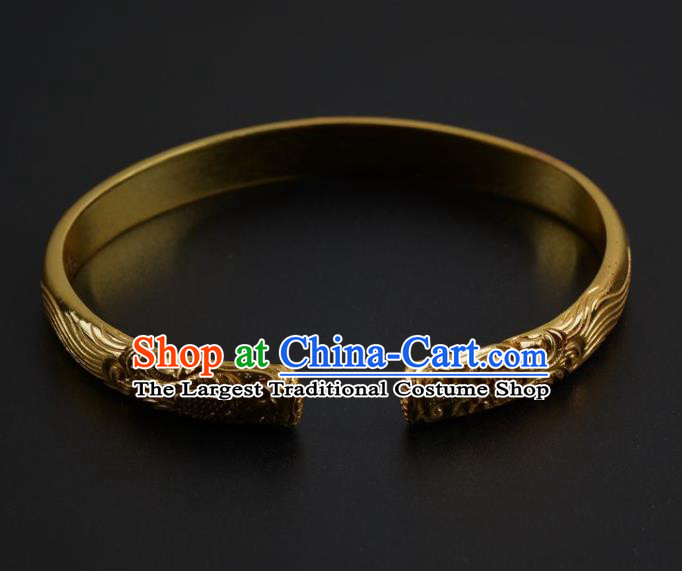 Handmade Chinese Ancient Court Golden Bracelet Jewelry Traditional Tang Dynasty Carving Bangle Accessories