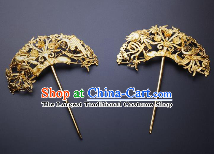 Traditional China Ancient Empress Hairpin Handmade Hair Ornament Ming Dynasty Palace Golden Plum Hair Stick