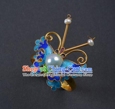 Handmade Chinese Traditional Qing Dynasty Cloisonne Butterfly Ring Accessories Ancient Court Empress Ring Jewelry