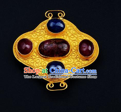 Handmade Chinese Traditional Qing Dynasty Court Golden Necklace Accessories Ancient Empress Gems Jewelry Pendant