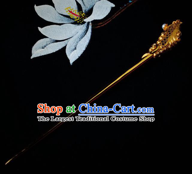 Traditional China Handmade Hair Ornament Ancient Empress Golden Phoenix Hairpin Tang Dynasty Palace Hair Stick